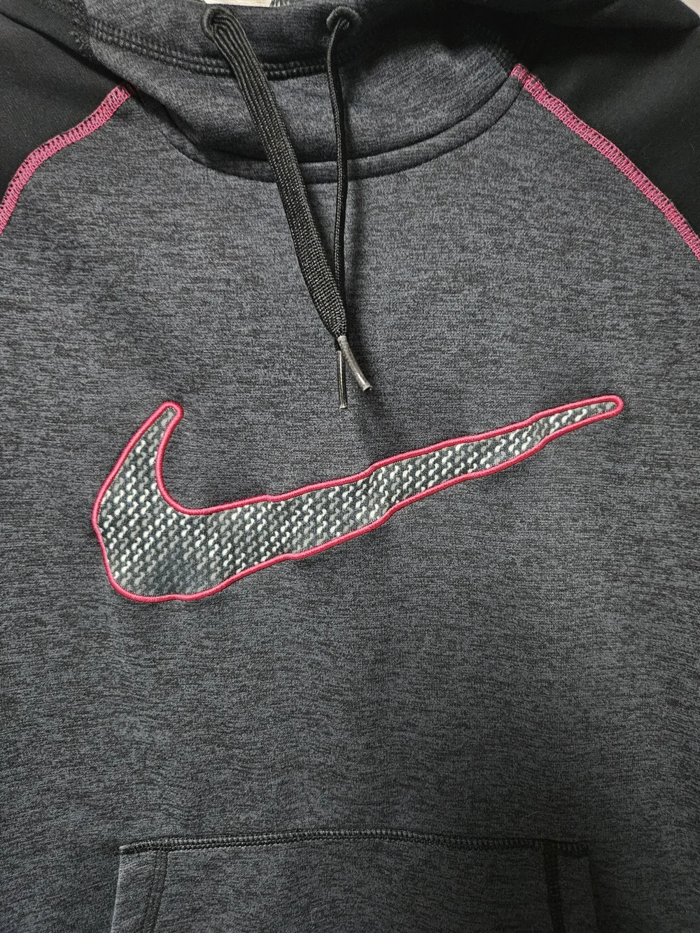 Nike Women's Dark Gray & Black Hoodie with Pink Trim